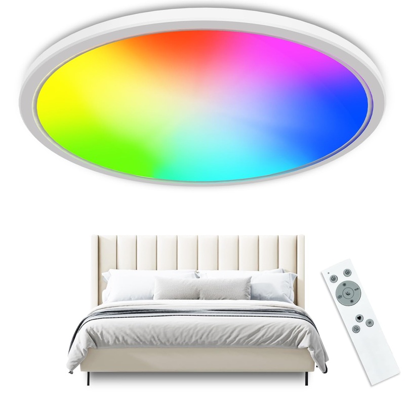 24W LED ceiling lamp with remote control 29.5cm RGB color change ceiling lamp LED panel with 4000k dimmable + night light Peasur Led lamps ceiling lamps for children’s room bedroom living room bathroom 4000k 29.5cm