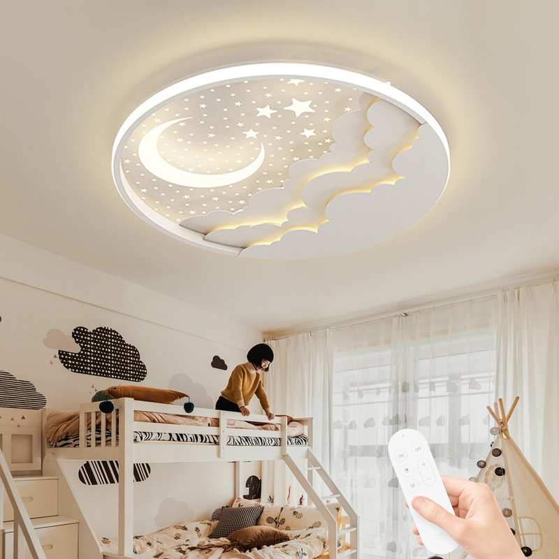 Ahxiaozn led children ceiling lamp star moon ceiling lamp children’s room bedroom lamp with remote control children’s room dimmable ceiling lights for girls boys bedroom lamp baby room 50cm white 50 cm