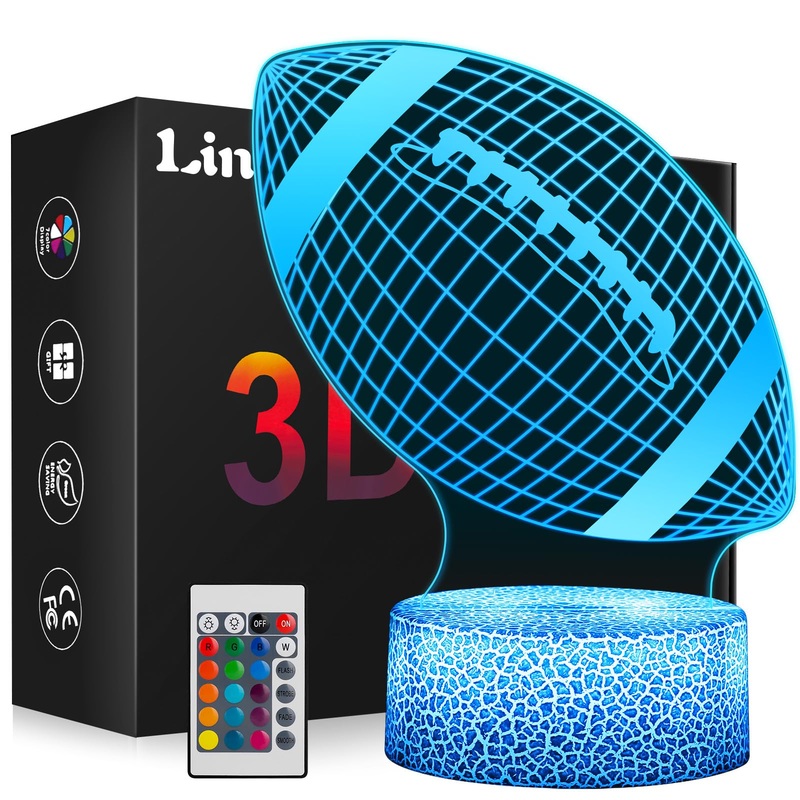 American Football Gifts for Boys 3D Illusion Night Lamp Night Light for Kids Girls 16 Colors Change with Remote Control Christmas Birthday Gift Bedroom Accessories Decor for Sports Fan