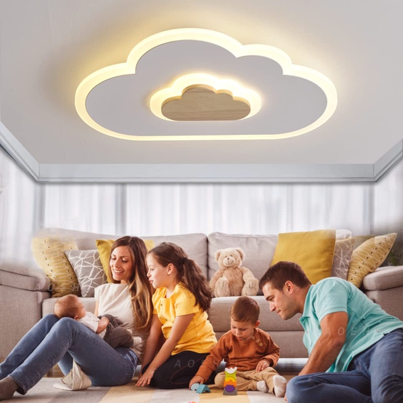 Aoh led ceiling lamp bedroom children’s room lamp ceiling lamp ceiling lamp for children clouds ceiling lamp wood stepless dimming with remote control with night light function 50cm d50cm stepper dimming