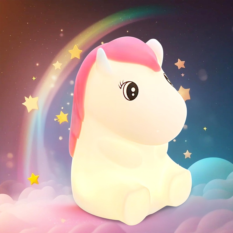 Attivolife Cute Horse Kids Night Light Silicone Unicorn Lamp with Touch Control Dimming Timer & Rechargeable Animal LED Portable Nightlight – Best Bedside Lamp & Bedroom Decor for Girls & Toddlers