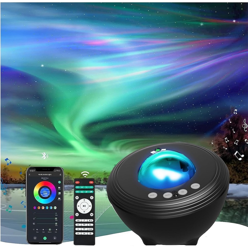 Aurora Projector Smart Galaxy Light Projector Star Projector Starry Light Projector Night Light with Bluetooth Music Speaker White Noise APP/Remote/Voice Control DIY Light for Room D cor Party Black