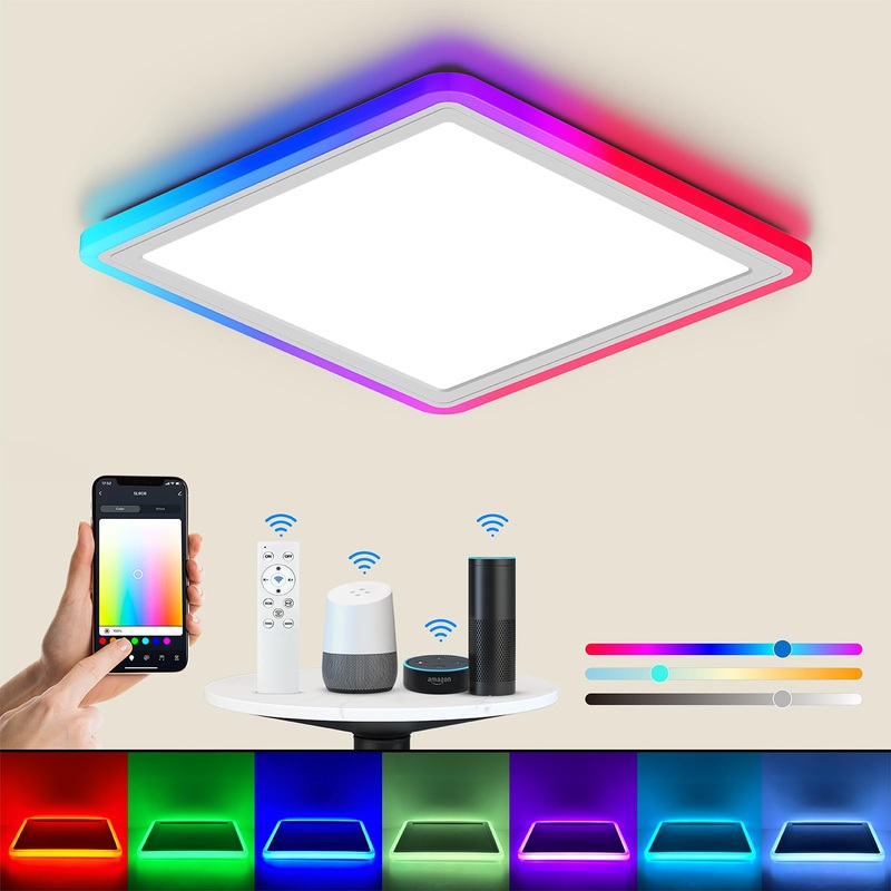 Blnan Smart RGB LED ceiling lamp Dimmable 24W WIFI ceiling lamp with app control and remote control compatible with Alexa Google Home living room bedroom children’s room dining room 32cm