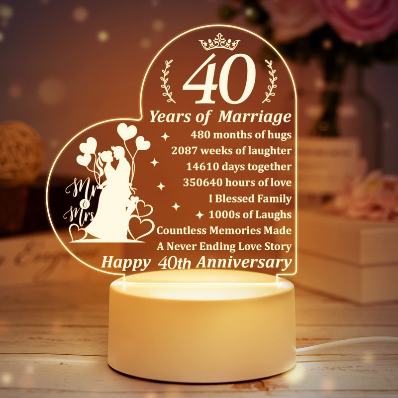Buioata 40th Wedding Gifts Anniversary Night Light Gifts for Couple Wedding Gifts for Her Golden Wedding Gifts 40th Wedding Gifts for Parents Wedding Gifts – Night Light. For 40th Wedding