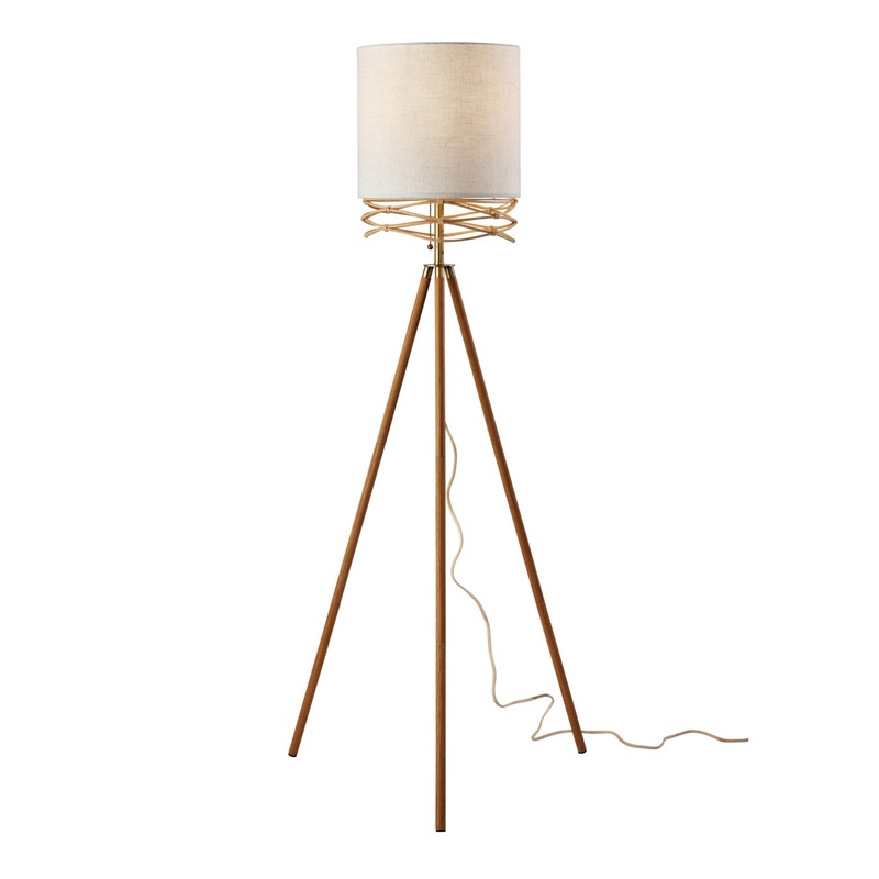 Caroga Rattan and Wood Tripod Floor Lamp