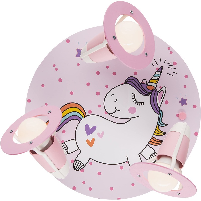 Ceiling light unicorn children’s room pink children’s lamp 3-bulb E14 girl’s room suitable for LED