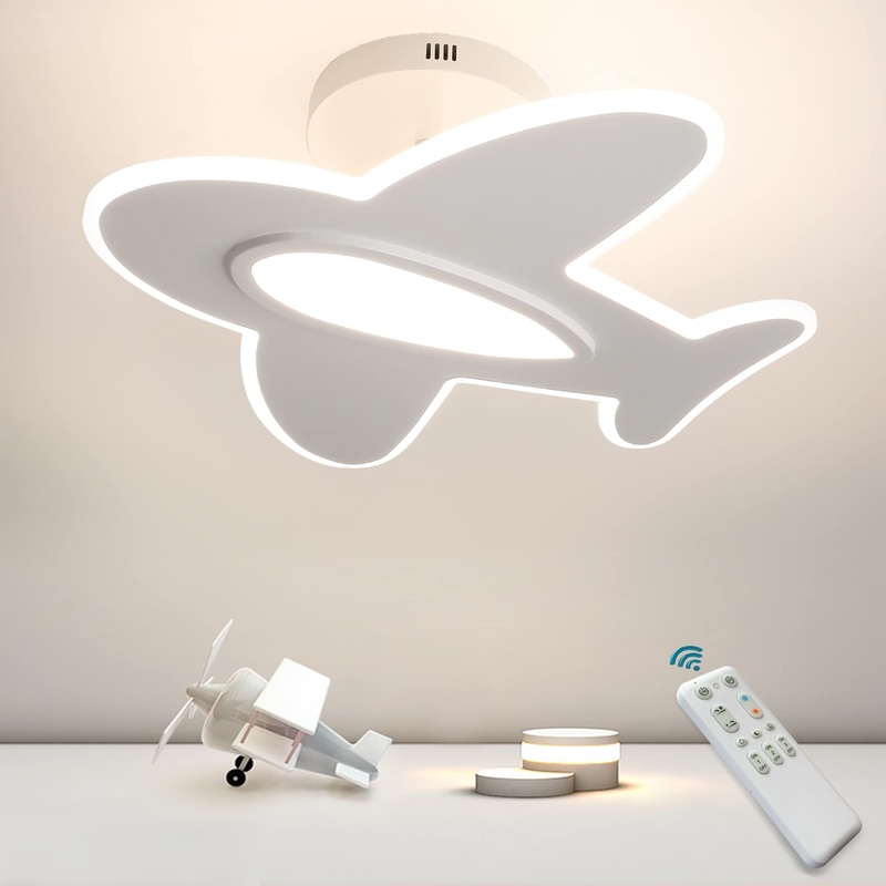 Children’s room lamp young 40cm 30W aircraft ceiling lamp Dimmable with remote control 3000k 6000K ceiling light children’s room baby room the dream of a boy with night light function memory function 40cm 30W/white