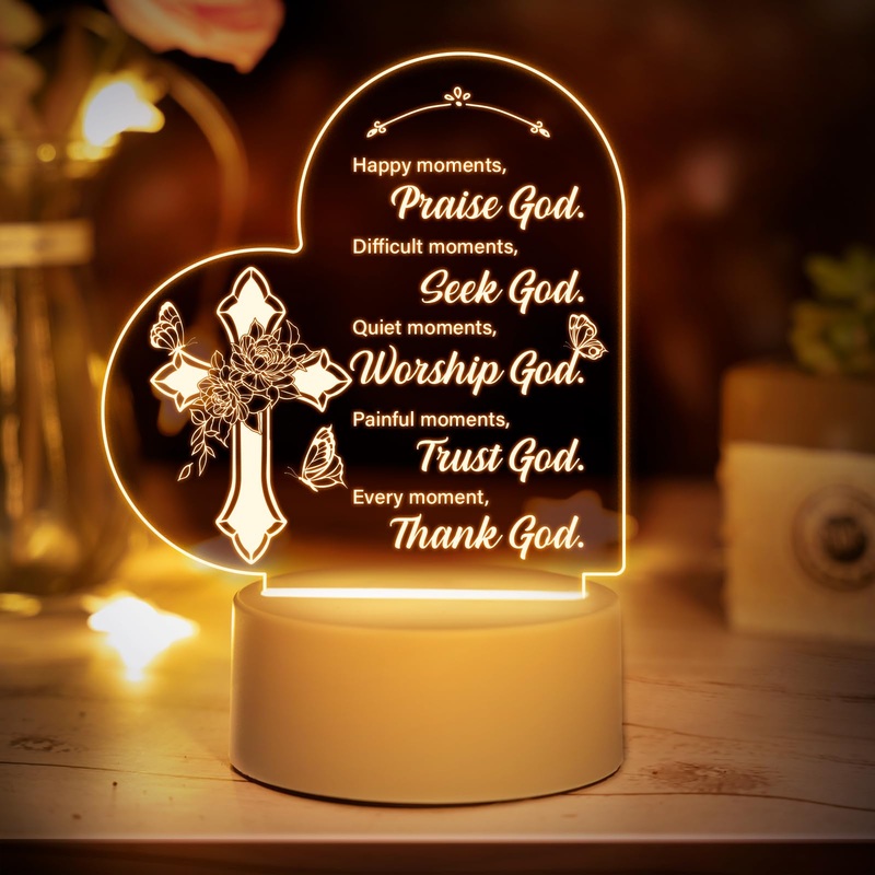 Christian Gifts for Women – Christian Gifts Engraved Night Light Religious Baptism Gifts with Praying Words Christian Praise and Worship Inspiration Gifts for Women Men Girl Friend Christmas Gifts For Christian