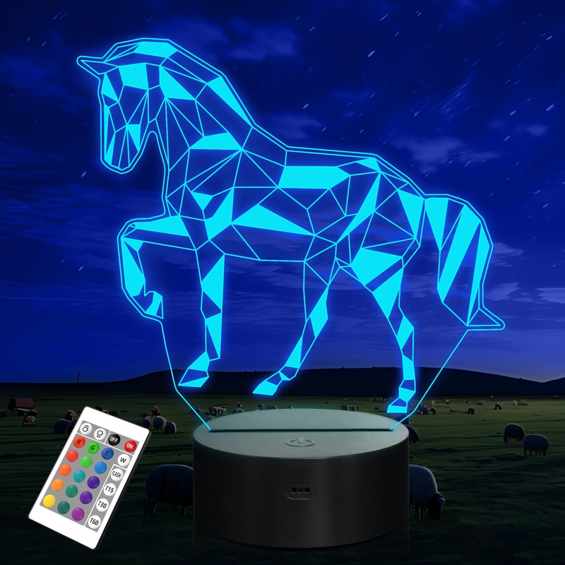 Coopark Nachlichter gifts for children horse 3D illusion bedside lamp 16 colors change with remote control Best birthday presents for children baby boy horsse