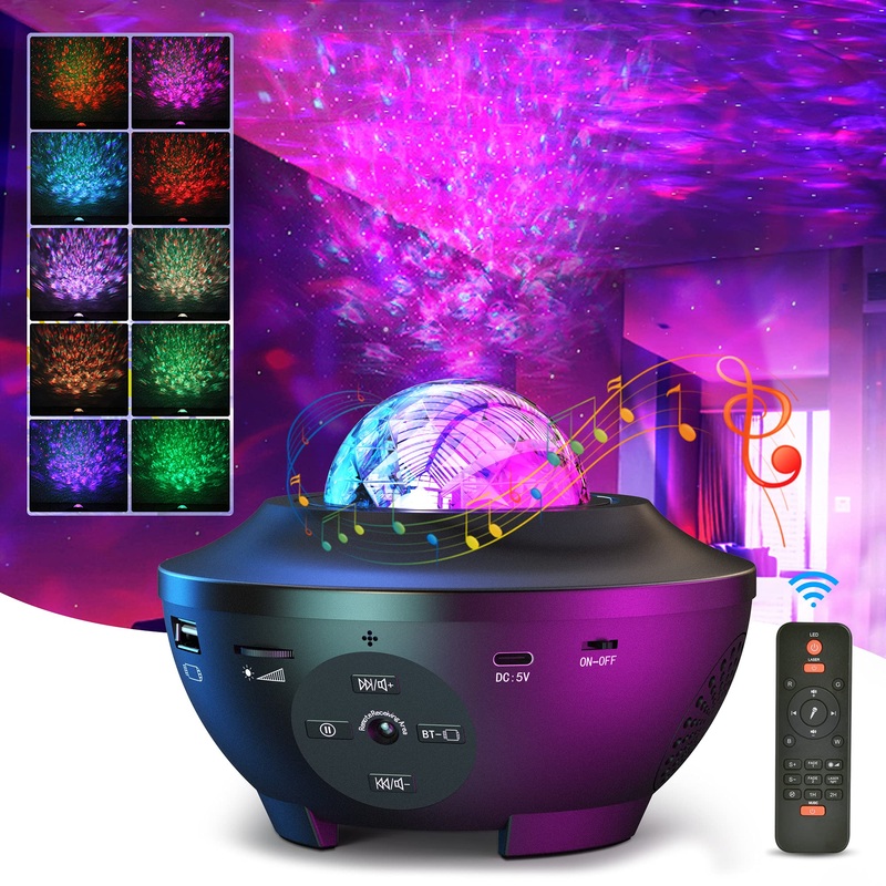 Devan Star Projector Galaxy Light Projector Ocean Wave LED Night Light Lamp with Remote Control Colors Changing Music Bluetooth Speaker Timer for Baby Black