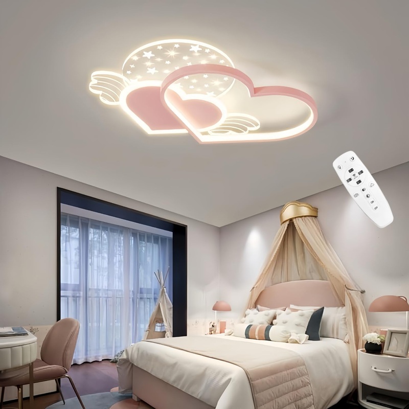 DHGIE LED ceiling lamp children’s room baby room dimmable ceiling lamp with remote control blue pink love 38w children’s room creative ceiling lamp girls’ room bedroom cartoon ceiling light pink-2