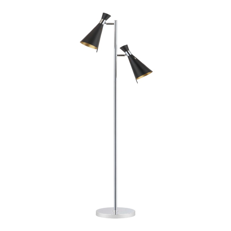 Efisio Chrome, Black And Gold Adjustable 2 Light Floor Lamp