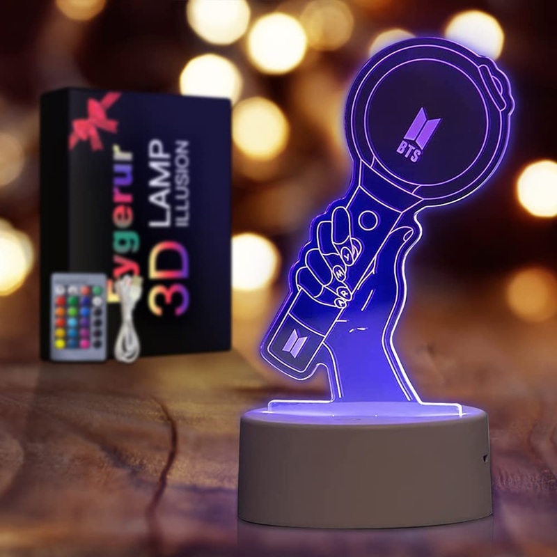 Eygerur 3D Illusion Kpop BTS Night Light 16-Color BTS Light with Remote Control and Smart Touch BTS Lamp BTS Room Decor for Girls Birthday Christmas BTS Gifts a04