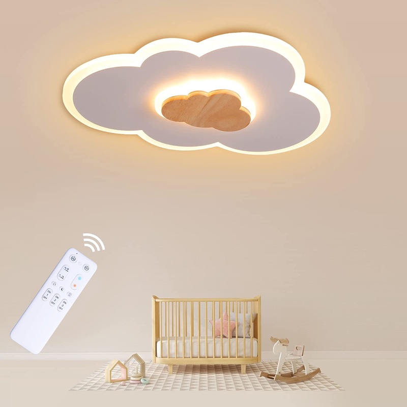 Fanlg LED ceiling lamp clouds 26W 50cm children’s lamp ceiling lamp Dimmable with remote control 3000-6000K creative cloud lamp wood ceiling lamp for children’s room |Bedroom |Living room