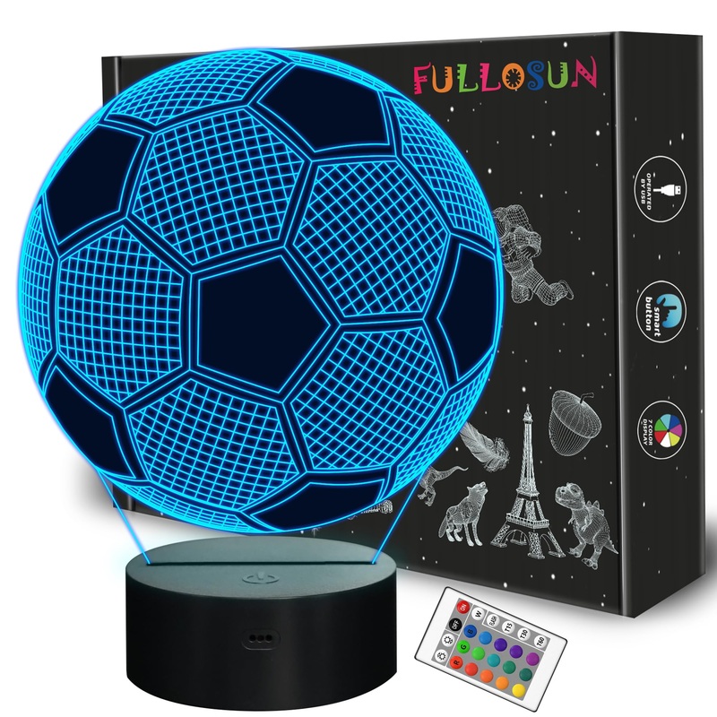 FULLOSUN Kids Night Light Football 3D Optical Illusion Lamp with Remote Control 16 Colors Changing Soccer Birthday Xmas Valentine’s Day Gift Idea for Sport Fan Boys Girsl