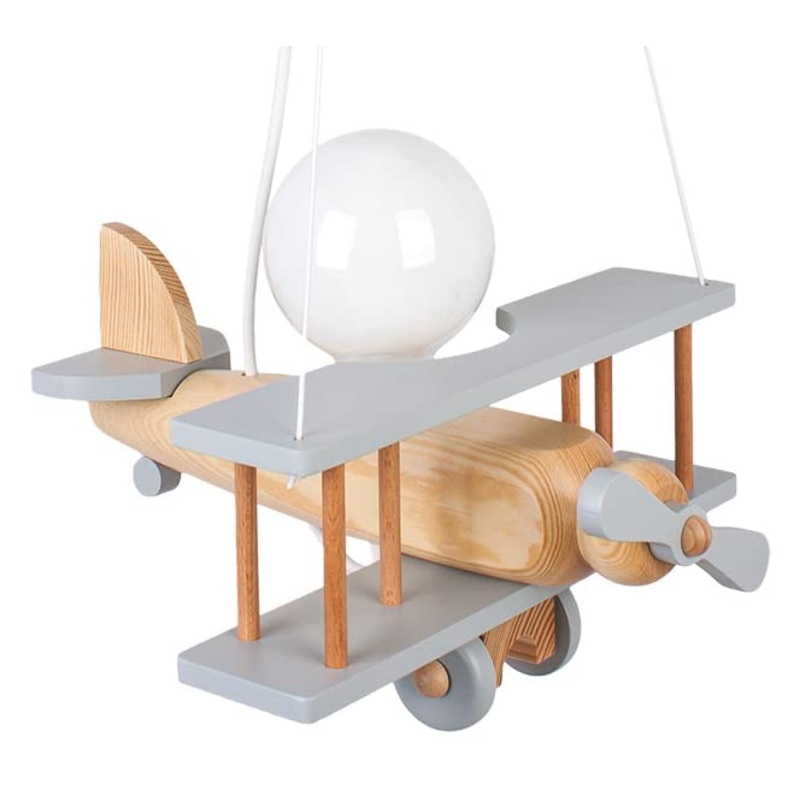 Hallux children’s room decoration lamp made of wood girls & young children’s lamp children’s room lamp ceiling lamp Small aircraft – gray / natural wood gray / nature
