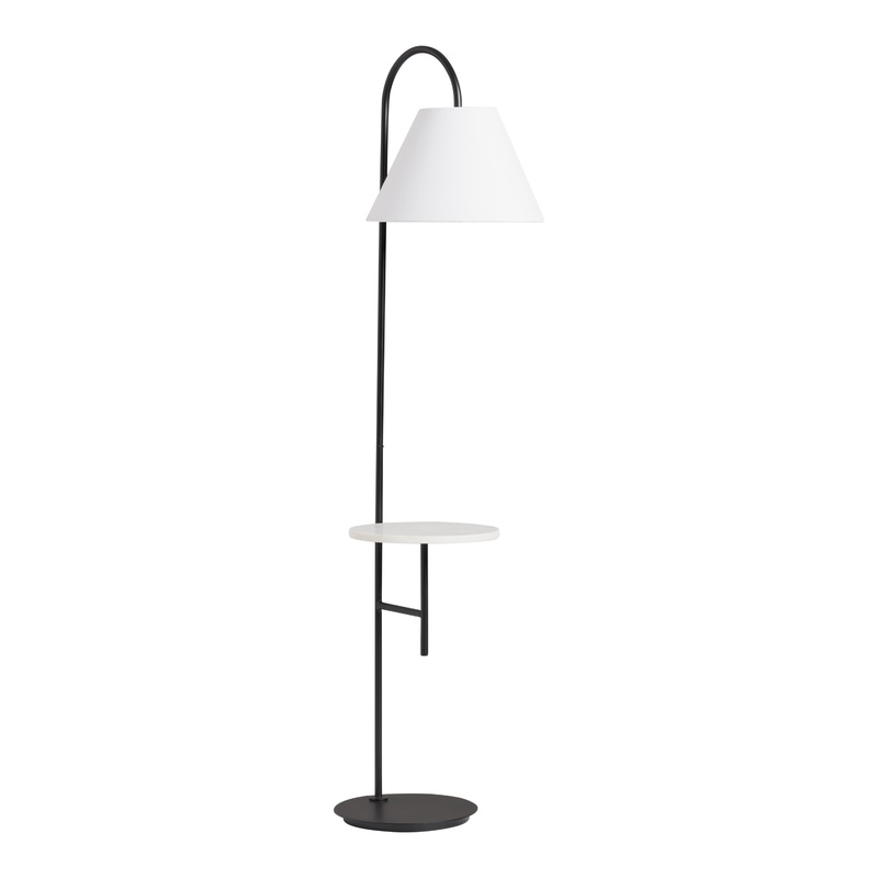 Idris Black Metal Floor Lamp with White Marble Shelf