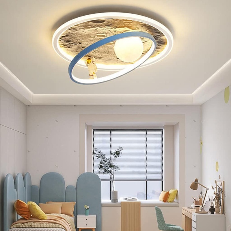 Led ceiling lamp modern creative children’s room decorative moon surface astronaut design ceiling light dimmable with remote control boys and girls room light dining room living room metal chandelier 40cm