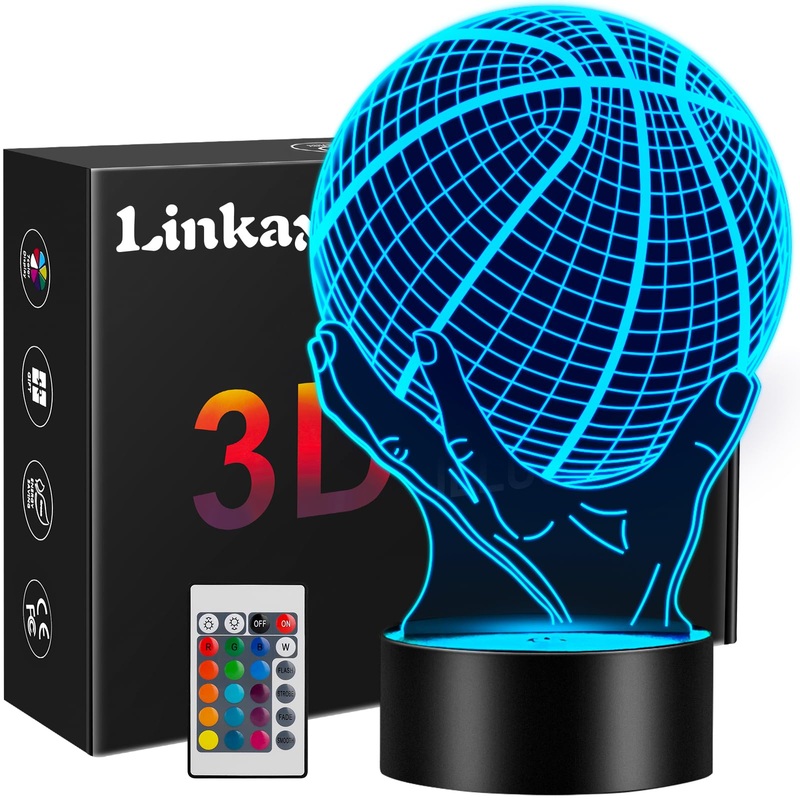 Linkax Basketball Gifts for Boys 3D Illusion Night Lamp Basketball Night Light for Kids Girls 16 Colors Change with Remote Control Christmas Birthday Gift Bedroom Accessories Decor