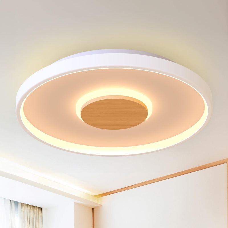 Luolong led ceiling lamp dimmable wood ceiling lamp around 40cm bedroom lamp 3000-6000K modern white ceiling lamp led wood living room lamp children’s room study wood ceiling lights with remote control 40cm wood color