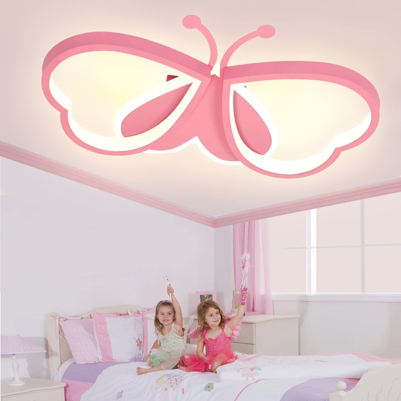 Luolong led children ceiling lamp butterfly ceiling lamp dimmable acrylic ceiling lamp children’s room creative ceiling lamp girls’ room bedroom cartoon ceiling light-pink 72cm