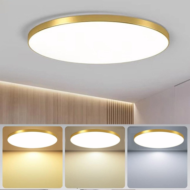 Mengjay ceiling lamp LED ceiling lamp flat dimmable 3000k 6000K ultra thin round lamps led panel ceiling lamp for living room kitchen children’s room bathroom balcony (40W gold) 40W gold