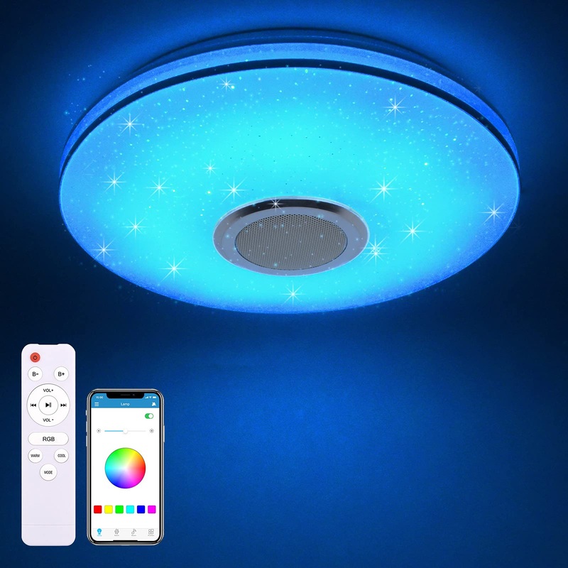 Milfech 36W LED ceiling lamp Dimmable with Bluetooth speaker remote control and app control LED ceiling lamp with RGB color change music for bedroom children’s room living room