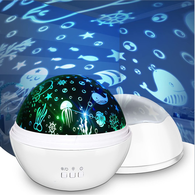 Moredig Baby Lights Projector Roating Sensory Lights with 8 Lighting Modes Starry Sky & Ocean Night Light Porjector for Kids Baby Sensory Toy Gifts for Baby Gifts for Girls Boys – Black Minimalist