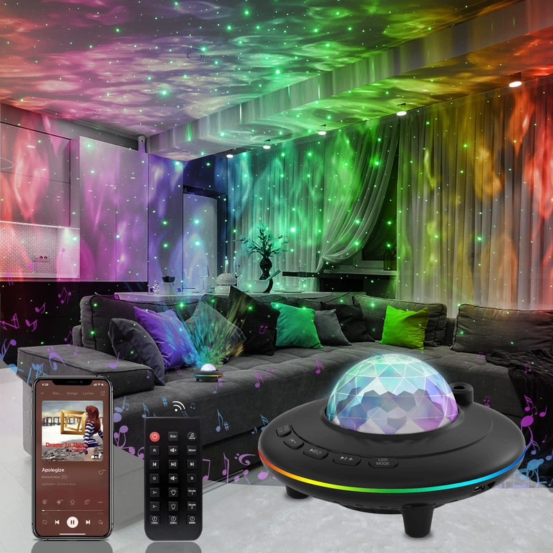 Mycket Star Projector Galaxy Projector Light Ocean Wave LED Lamp Night Light Projector with Remote 360 Rotating Sleep Soothing Colors Changing Music Bluetooth Speaker Timer for Kids Black
