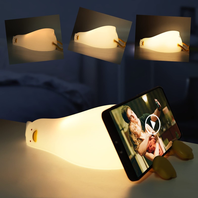 QKTYB Duck Lamp Lying Flat Duck Night Light Kids Night Lamp with 3 Speed Adjustable Light Smart Bedside Lamp with Flap Sensor Silicone Rechargeable Night Warm Light with 30 Minutes Timer