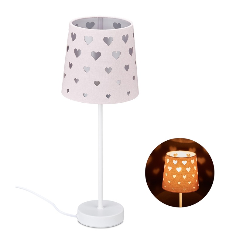 Relaxdays children’s bedside lamp hearts fabric lampshade for baby and child children’s lamp HxD: 43 x 16 cm pink-white