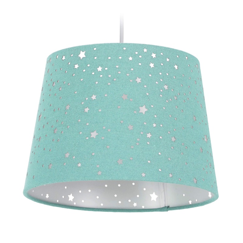 Relaxdays children’s room lamp stars hanging lampshade boys & girls starry sky E27 round fabric shade mint