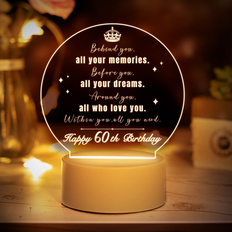 Vetbuosa 60th Birthday Gifts for Women and Men 60 Years Old Birthday Gifts Night Light 1962 60th Birthday for Grandma Grandad Father Mother Husband Wife Anniversary Ideas Night Lamp 60th Birthday Gifts Night Light