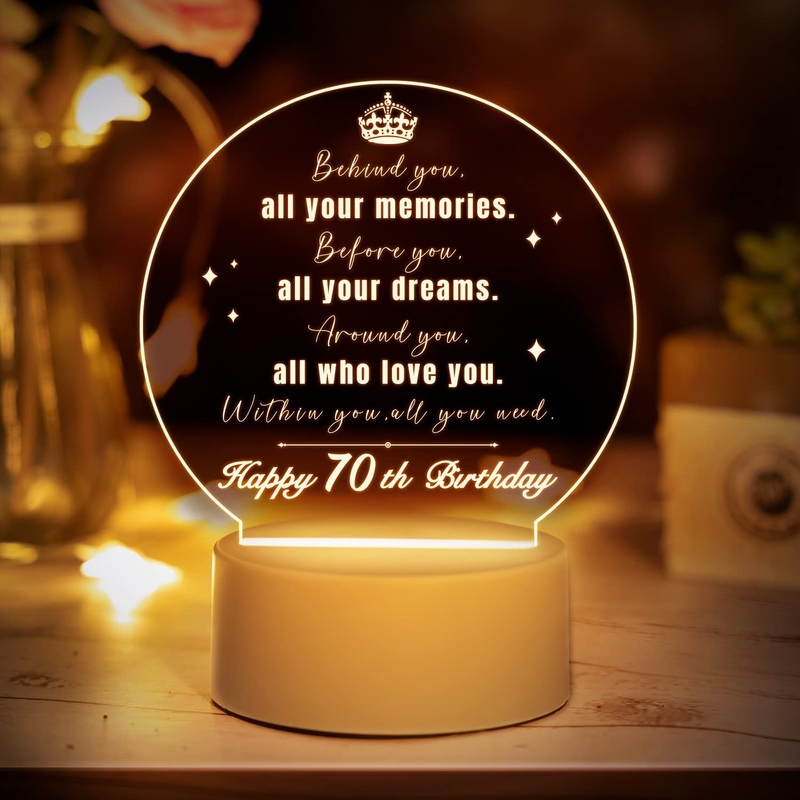 Vetbuosa 70th Birthday Gifts for Women and Men 70 Years Old Birthday Gifts Night Light 1952 70th Birthday for Grandma Grandad Father Mother Husband Wife Anniversary Ideas Night Lamp 70th Birthday Gifts Night Light