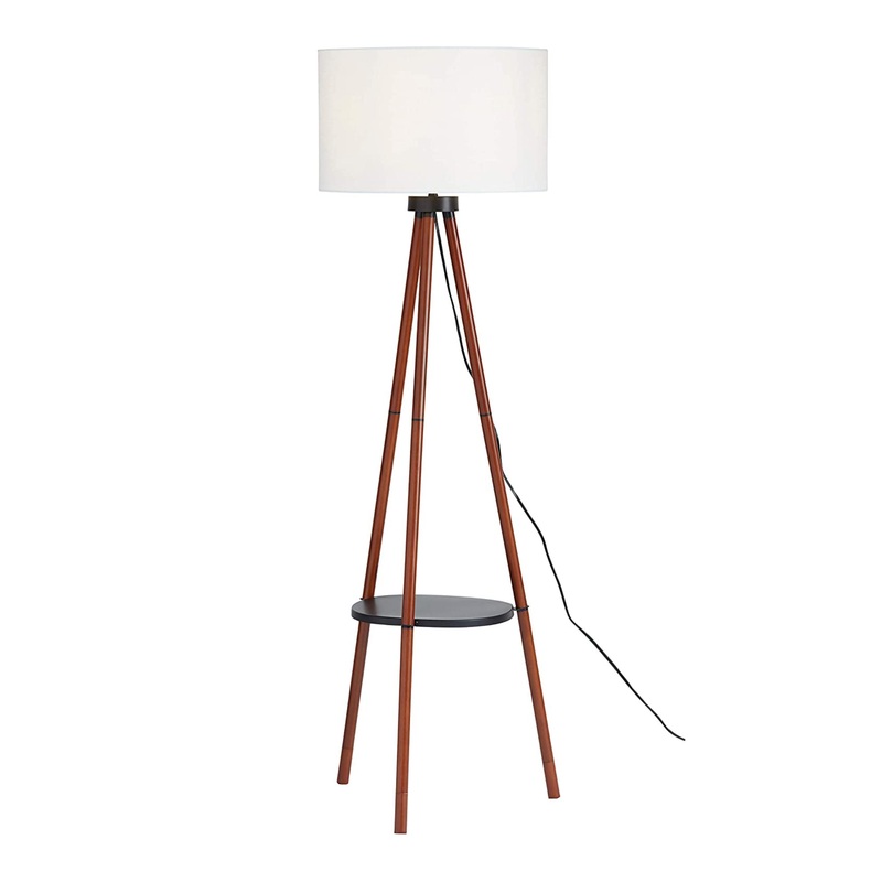 Walnut Tripod Floor Lamp With Shelf