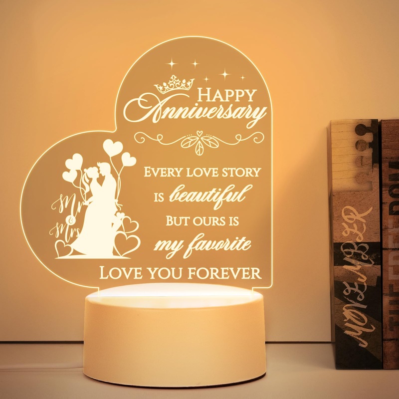Wedding Gifts-LED Heart-Shaped Night Light Golden Wedding Gifts Wedding Gifts for Couple Wedding Gifts for Bride and Groom Personalised Wedding Gifts-Acrylic Night Light. For Newlyweds
