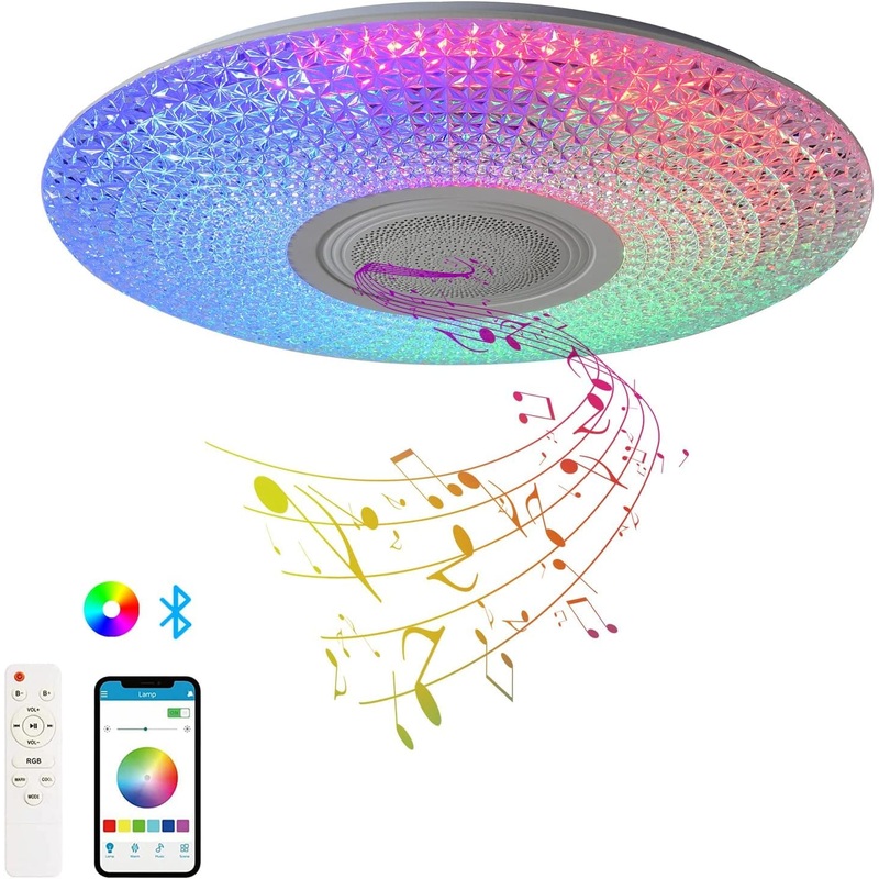 WYQSX 36W ceiling lamp with Bluetooth speaker RGB children’s room lamp ceiling LED ceiling light dimmable with remote control and app control 38cm lamp ceiling for bedroom living room