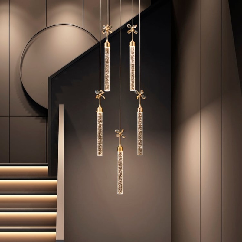 10-Light 59″ Gold LED Chandelier with Bubble Acrylic Shades  Remote-Controlled Dimmable