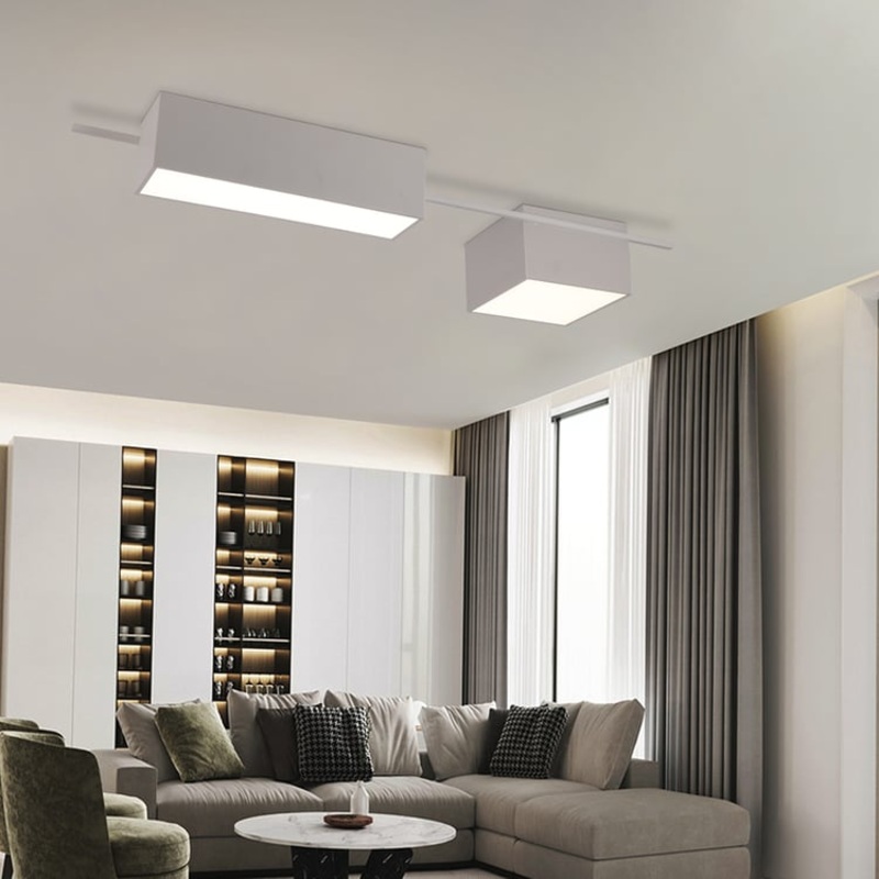 2-Light Rectangle Modern Flush Mount LED Ceiling Light with Acrylic in White