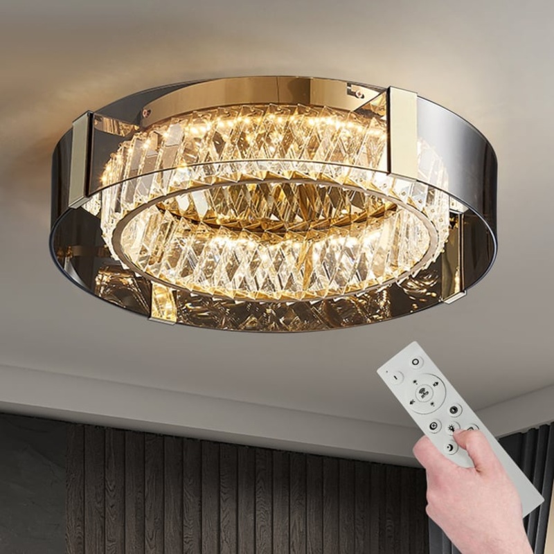 23.6″ Crystal Dimmable Ceiling Lights 3 Modes LED Flush Mount Light with Remote Control