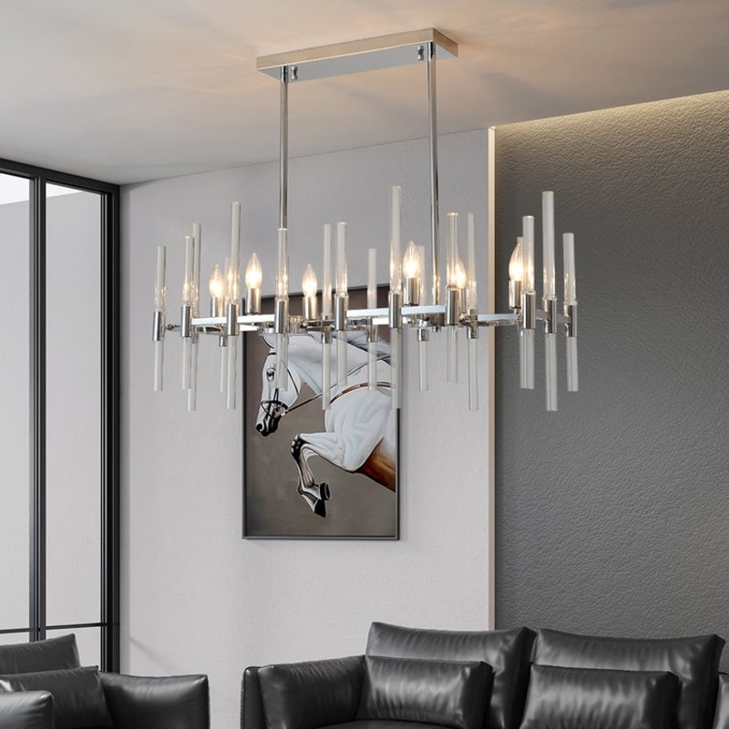6-Light Chrome Modern Glass Pendant Kitchen Island Lighting for Dining Room