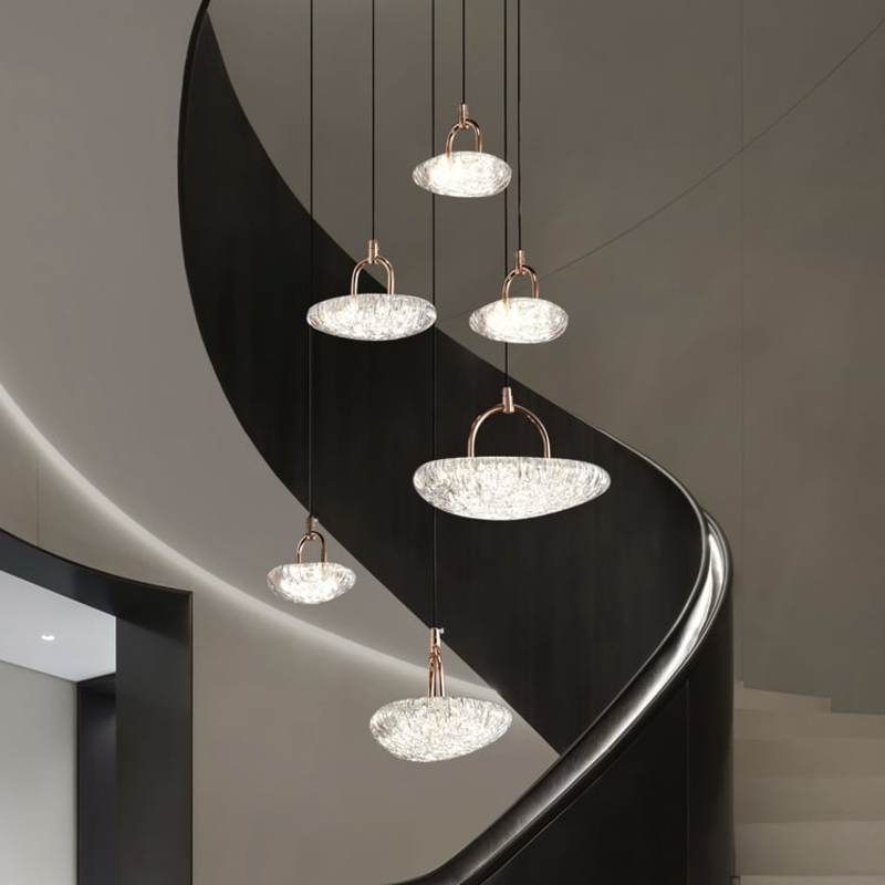 6-Light LED Acrylic Entryway Foyer Chandelier Tiered Long Pendant Light with Clear Shade