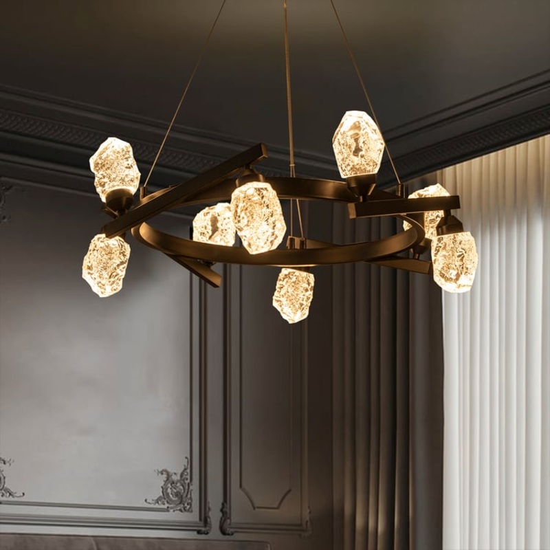8-Light Black Crystal LED Chandelier with Ring Frame – Modern Statement Chandelier