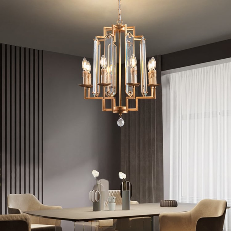 8-Light French Country Candle-Style Crystal Pendant Chandelier Light in Gold
