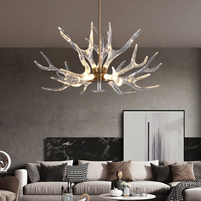 9-Light Antler Ceiling Chandelier Lighting in Gold