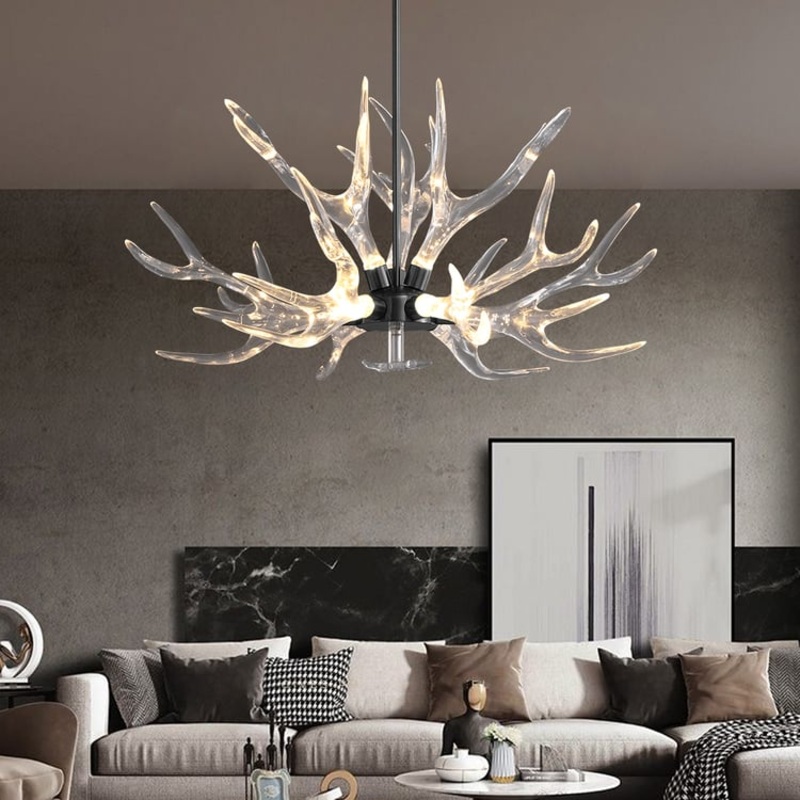 9-Light Antler Chandelier Matte Black Iron Finish 32.3″ x 16.9″