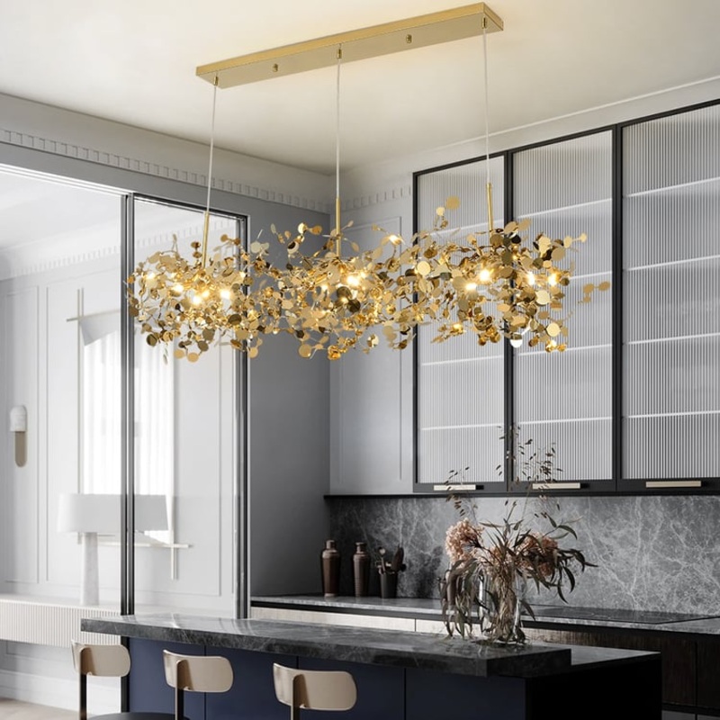 9-light Luxury Stainless Steel Gold kitchen island chandelier Bright Ceiling Light