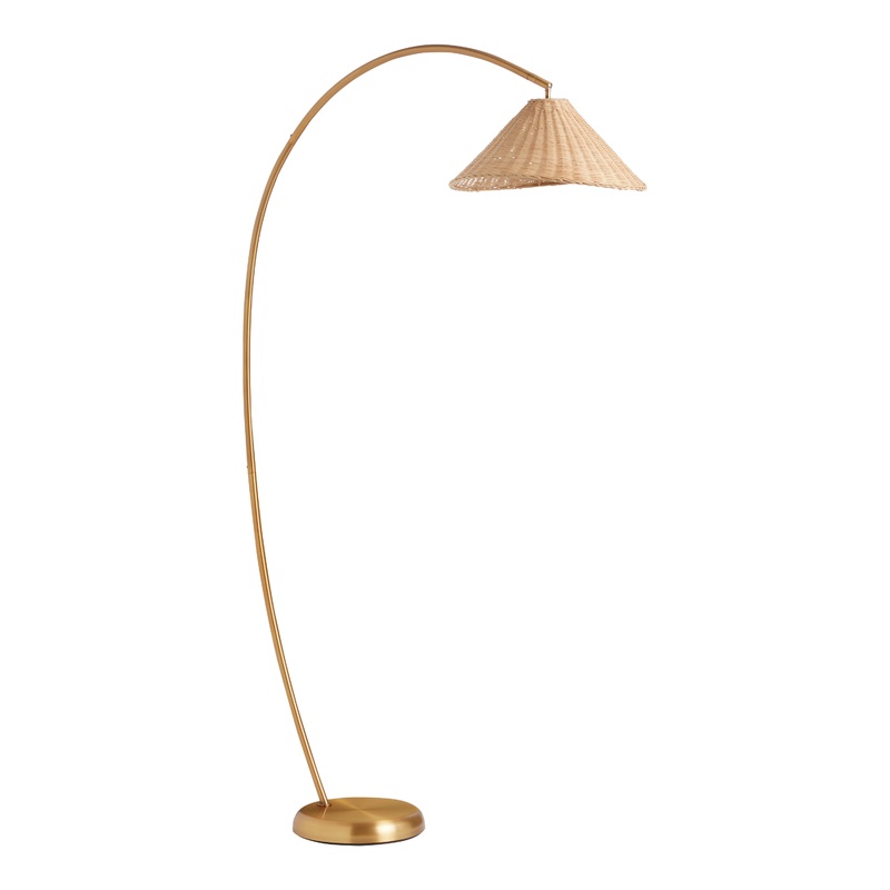 Athena Gold Metal and Rattan Arc Floor Lamp