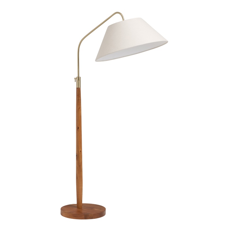 Beck Wood and Brass Adjustable Arc Empire Shade Floor Lamp