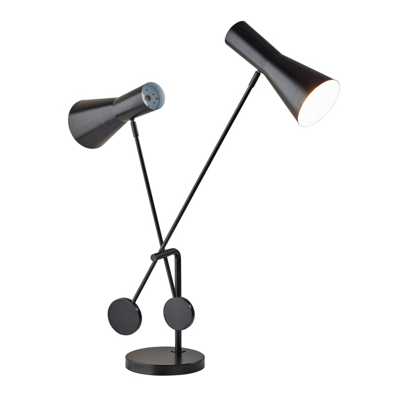 Bond Black Metal 2 Light Adjustable Desk Lamp With USB